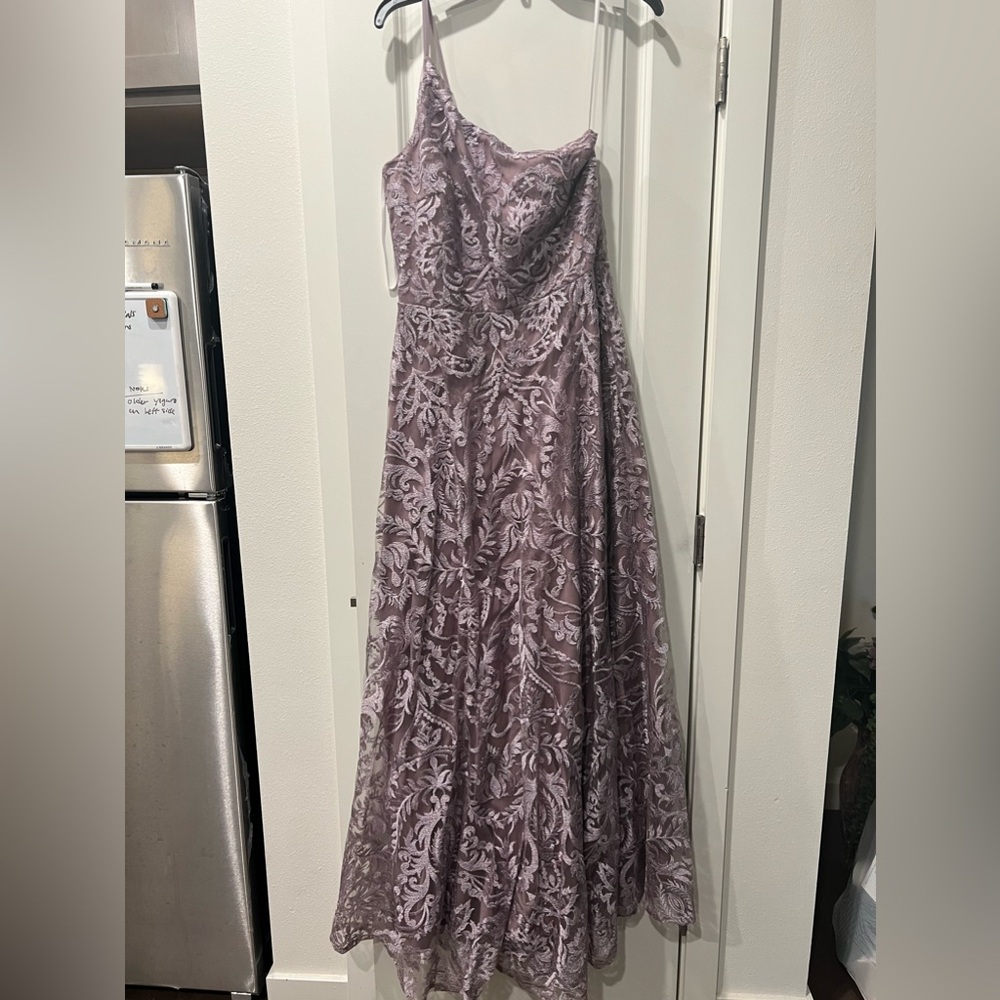 Purple one shoulder prom dress